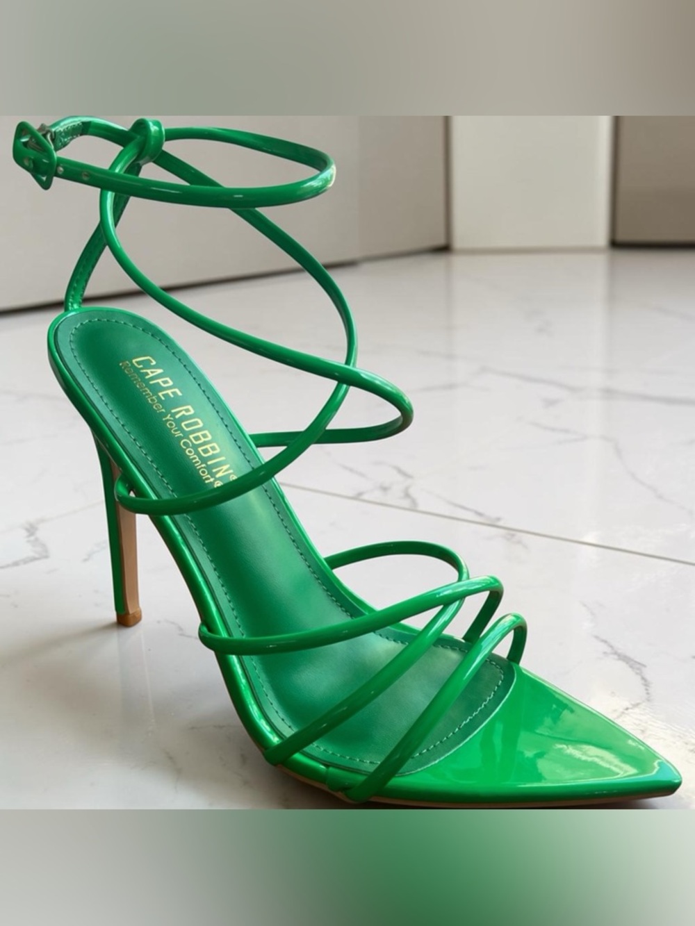 Cape Robbin Green Strappy Lace-Up Stiletto Heels Pointed Toe